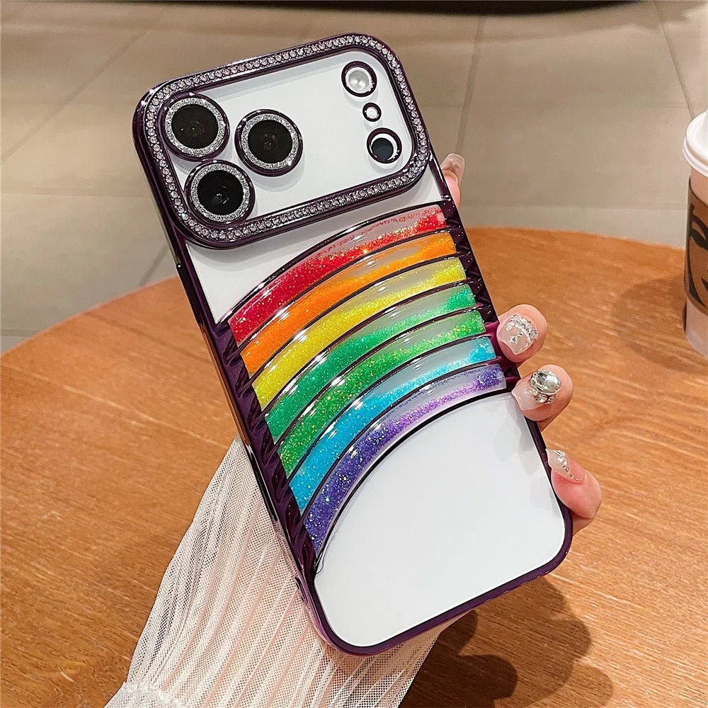 For iPhone 18 Pro Max / 17 Pro Max Case Rhinestone Decor Rainbow Quicksand TPU Acrylic Phone Back Cover - Purple - 1