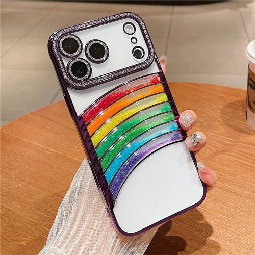 For iPhone 18 Pro Max / 17 Pro Max Case Rhinestone Decor Rainbow Quicksand TPU Acrylic Phone Back Cover - Purple - 1