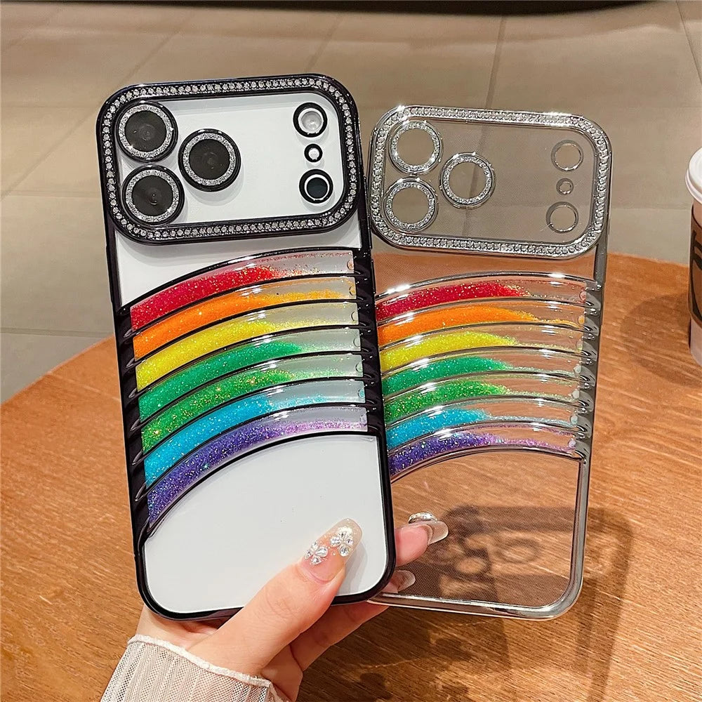 For iPhone 18 Pro Max / 17 Pro Max Case Rhinestone Decor Rainbow Quicksand TPU Acrylic Phone Back Cover - Purple - 2