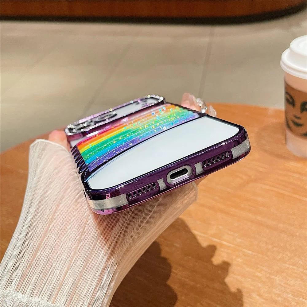 For iPhone 18 Pro / 17  Pro Case Rhinestone Decor Rainbow Quicksand TPU Acrylic Phone Back Cover - Purple - 5