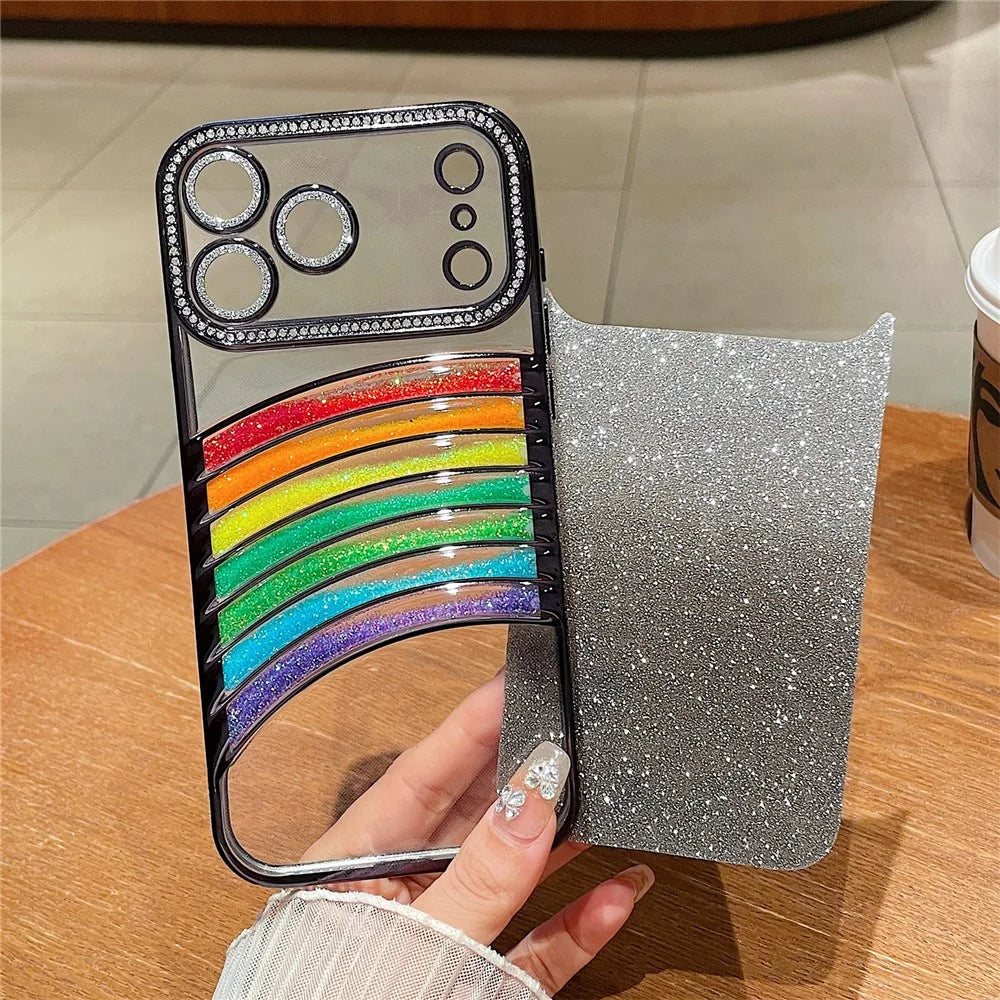 For iPhone 18 Pro / 17  Pro Case Rhinestone Decor Glitter Rainbow Quicksand TPU Acrylic Phone Back Cover - Purple - 2
