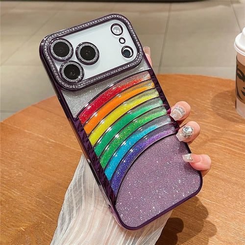 For iPhone 18 Pro Max / 17 Pro Max Case Rhinestone Decor Glitter Rainbow Quicksand TPU Acrylic Phone Back Cover - Purple - 1