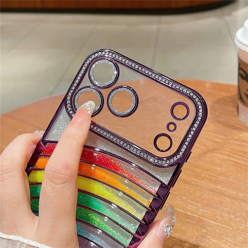 For iPhone 18 Pro Max / 17 Pro Max Case Rhinestone Decor Glitter Rainbow Quicksand TPU Acrylic Phone Back Cover - Purple - 4