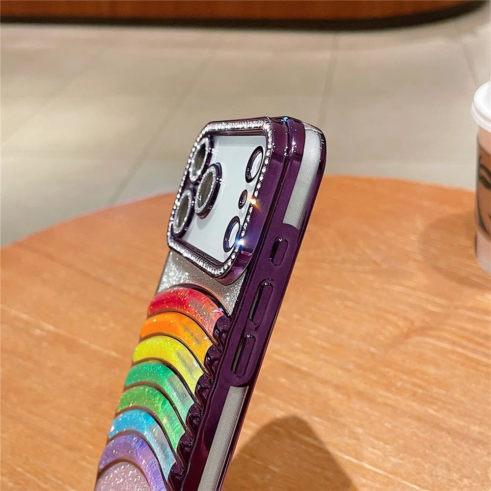 For iPhone 18 Pro Max / 17 Pro Max Case Rhinestone Decor Glitter Rainbow Quicksand TPU Acrylic Phone Back Cover - Purple - 6