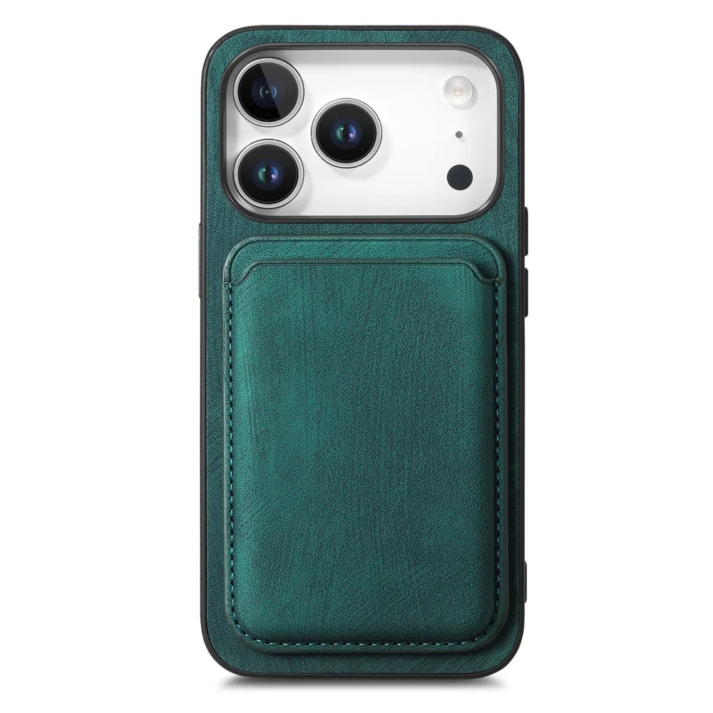 For iPhone 17 Pro Case Compatible with MagSafe Leather Back Cover with Detachable Card Holder - Green - 2