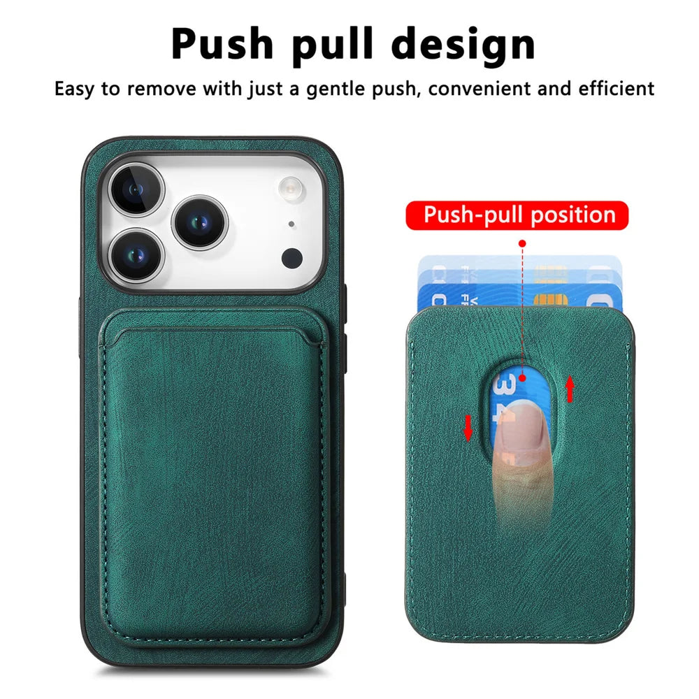 For iPhone 17 Pro Case Compatible with MagSafe Leather Back Cover with Detachable Card Holder - Green - 5