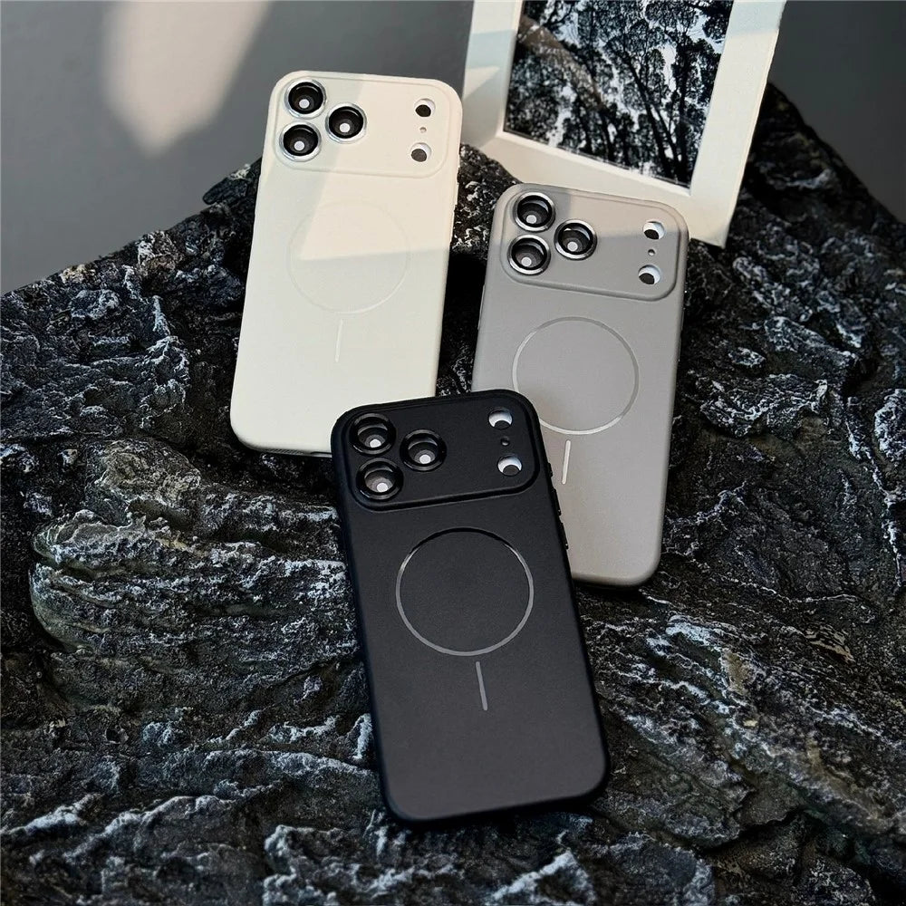 For iPhone 17 Pro Magnetic Case Matte Skin Touch TPU Phone Back Cover with Tempered Glass Lens Film - Orange - 2