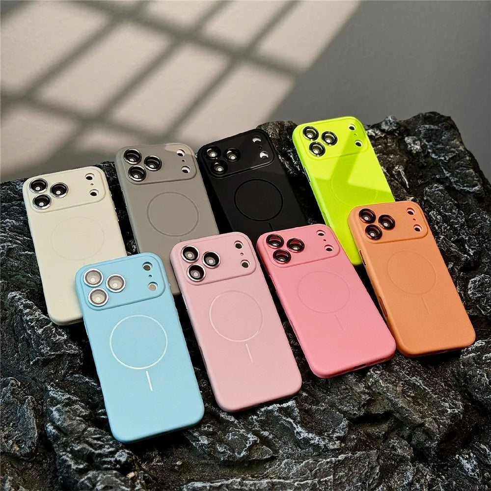 For iPhone 17 Pro Magnetic Case Matte Skin Touch TPU Phone Back Cover with Tempered Glass Lens Film - Orange - 5