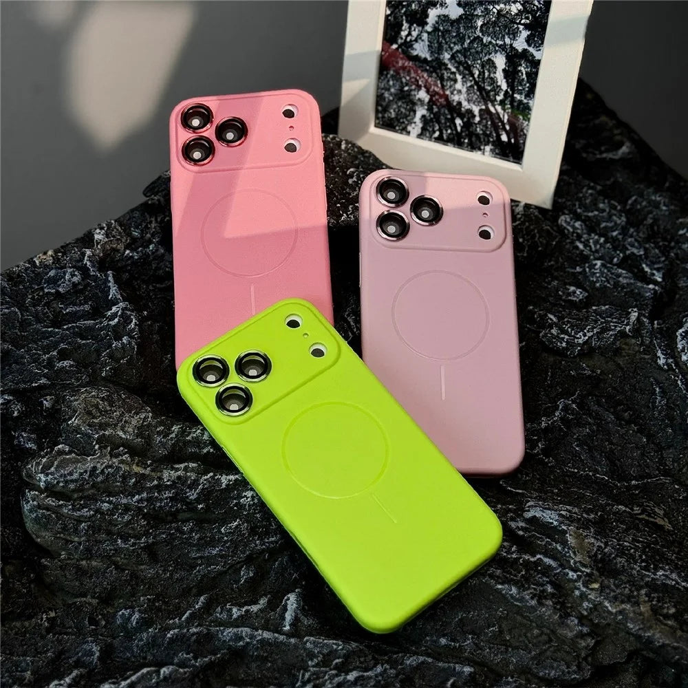 For iPhone 17 Pro Max Magnetic Case Matte Skin Touch TPU Phone Back Cover with Tempered Glass Lens Film - Orange - 4