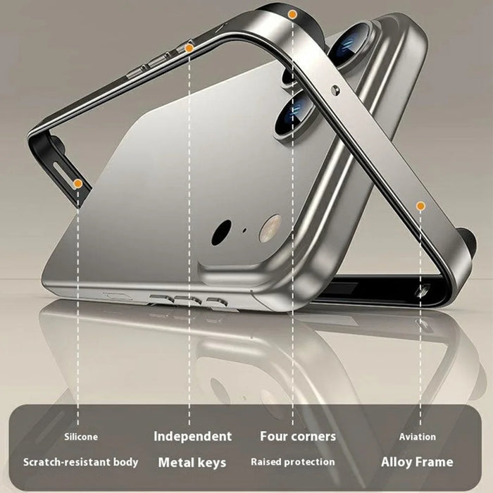 For iPhone 17 Pro Case Hollow Heat Dissipation Silicone Metal Bumper Phone Cover - Titanium Gold - 2