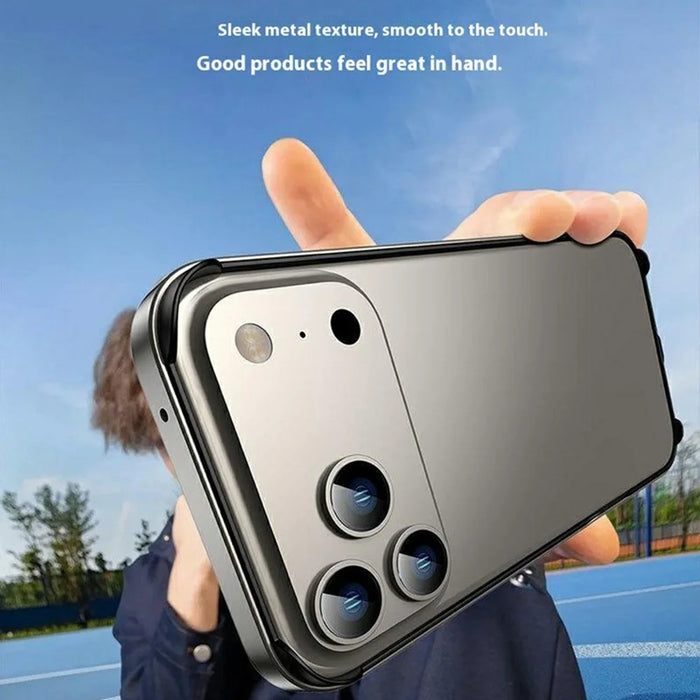 For iPhone 17 Pro Case Hollow Heat Dissipation Silicone Metal Bumper Phone Cover - Titanium Gold - 3