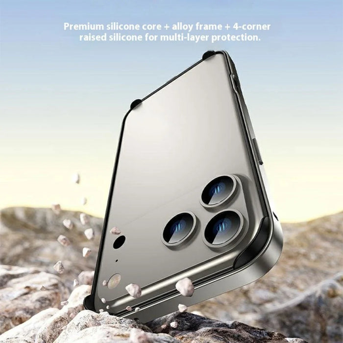 For iPhone 17 Pro Case Hollow Heat Dissipation Silicone Metal Bumper Phone Cover - Titanium Gold - 4