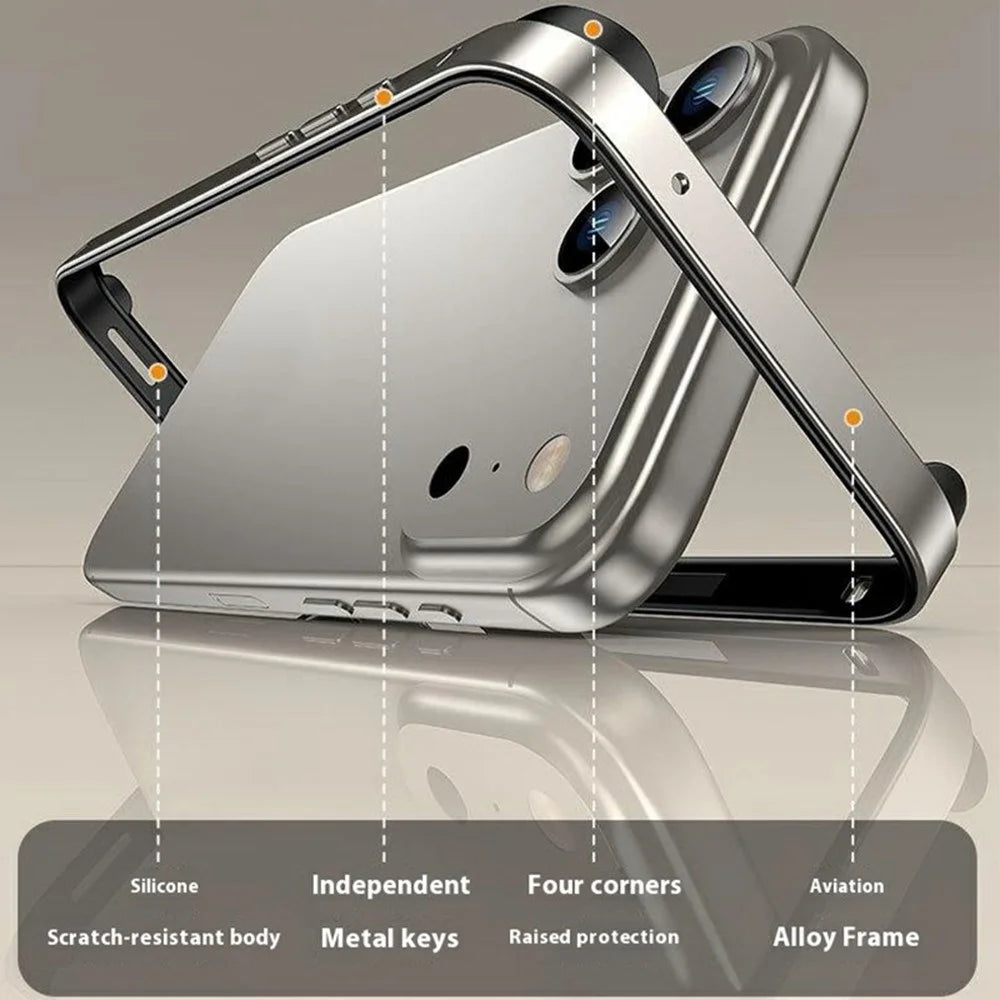For iPhone 17 Pro Max Case Hollow Heat Dissipation Silicone Metal Bumper Phone Cover - Titanium Gold - 2