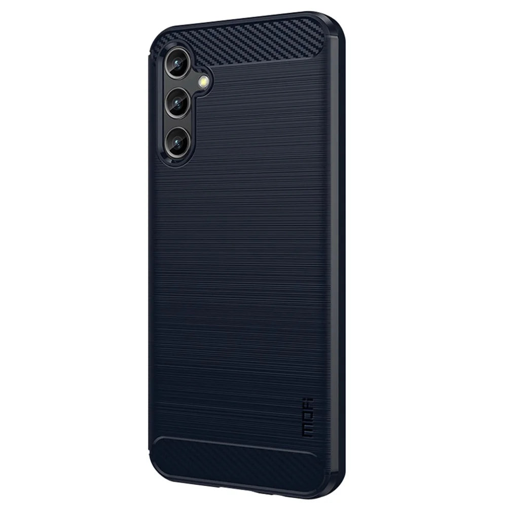 MOFI JK TPU Series-1 for Samsung Galaxy A14 5G / A14 4G Soft TPU Brushed Protective Cover Carbon Fiber Texture Anti-scratch Phone Case - Blue - 1