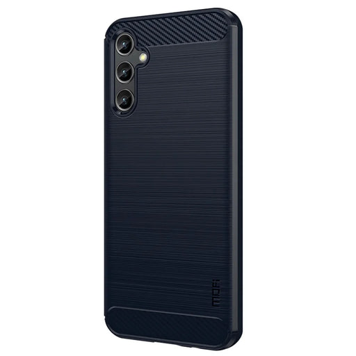 MOFI JK TPU Series-1 for Samsung Galaxy A14 5G / A14 4G Soft TPU Brushed Protective Cover Carbon Fiber Texture Anti-scratch Phone Case - Blue - 1