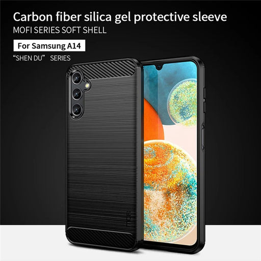 MOFI JK TPU Series-1 for Samsung Galaxy A14 5G / A14 4G Soft TPU Brushed Protective Cover Carbon Fiber Texture Anti-scratch Phone Case - Blue - 2