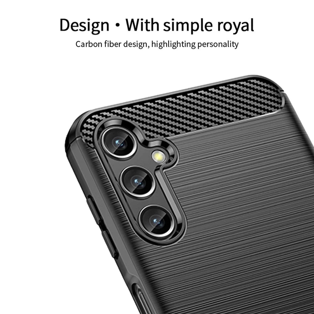 MOFI JK TPU Series-1 for Samsung Galaxy A14 5G / A14 4G Soft TPU Brushed Protective Cover Carbon Fiber Texture Anti-scratch Phone Case - Blue - 4