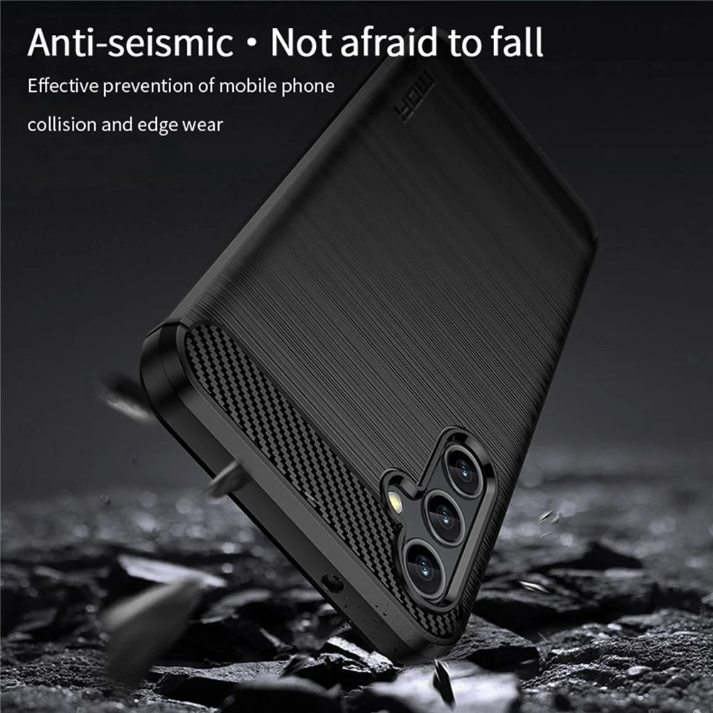 MOFI JK TPU Series-1 for Samsung Galaxy A14 5G / A14 4G Soft TPU Brushed Protective Cover Carbon Fiber Texture Anti-scratch Phone Case - Blue - 5