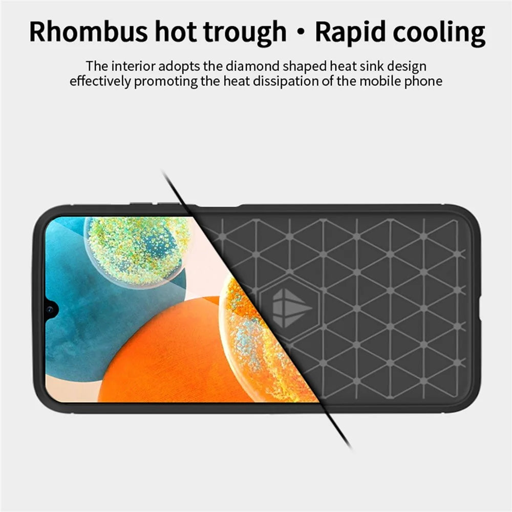 MOFI JK TPU Series-1 for Samsung Galaxy A14 5G / A14 4G Soft TPU Brushed Protective Cover Carbon Fiber Texture Anti-scratch Phone Case - Blue - 6