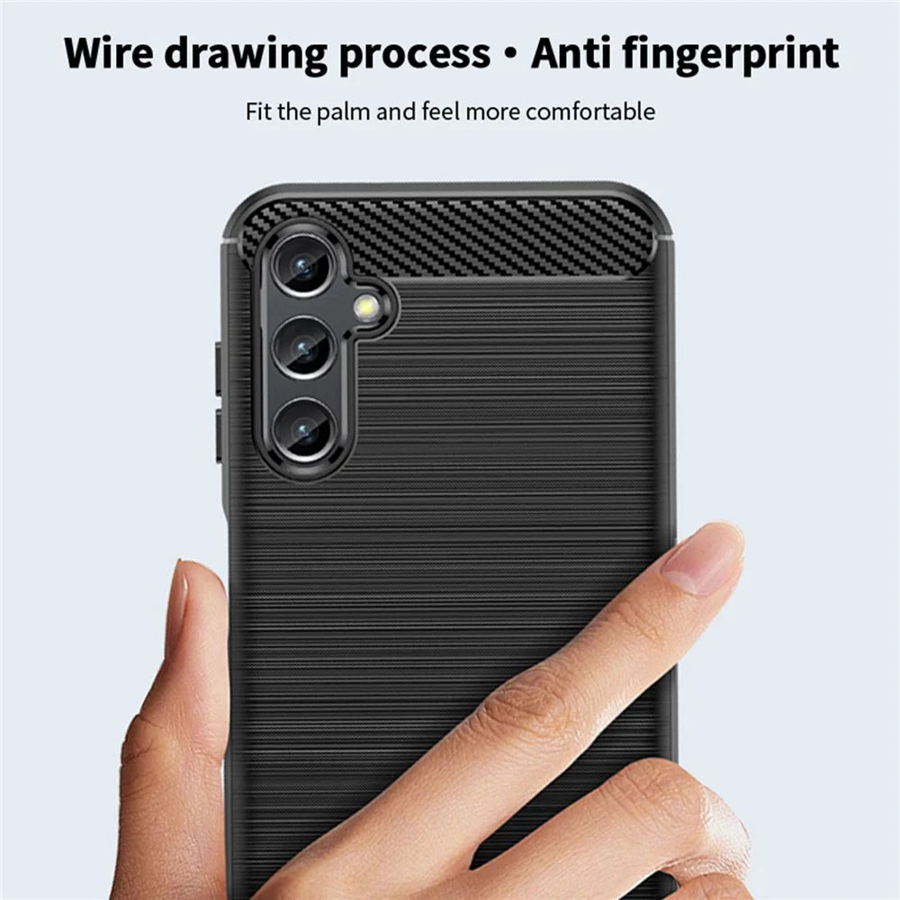 MOFI JK TPU Series-1 for Samsung Galaxy A14 5G / A14 4G Soft TPU Brushed Protective Cover Carbon Fiber Texture Anti-scratch Phone Case - Blue - 7
