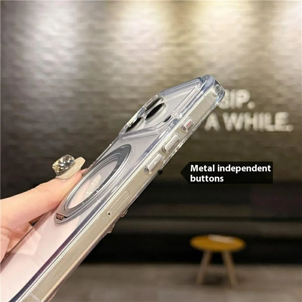 For iPhone 17 Pro Max Case Compatible with MagSafe Rotating Kickstand TPU PC Phone Back Cover - Transparent - 3
