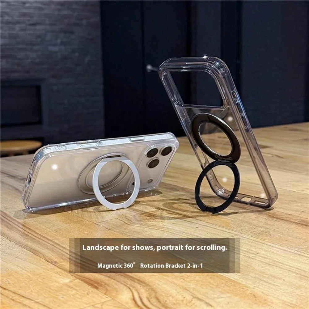 For iPhone 17 Pro Max Case Compatible with MagSafe Rotating Kickstand TPU PC Phone Back Cover - Transparent - 4
