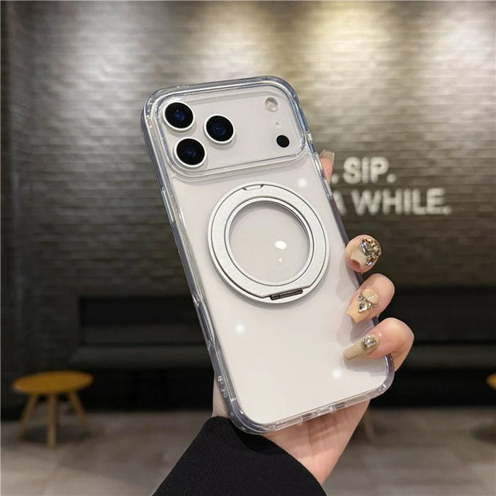 For iPhone 17 Pro Case Compatible with MagSafe Rotating Kickstand TPU PC Phone Back Cover - Transparent - 1