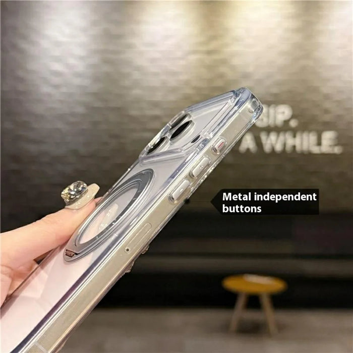 For iPhone 17 Pro Case Compatible with MagSafe Rotating Kickstand TPU PC Phone Back Cover - Transparent - 3