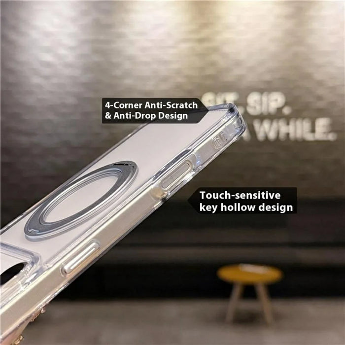 For iPhone 17 Pro Case Compatible with MagSafe Rotating Kickstand TPU PC Phone Back Cover - Transparent - 5
