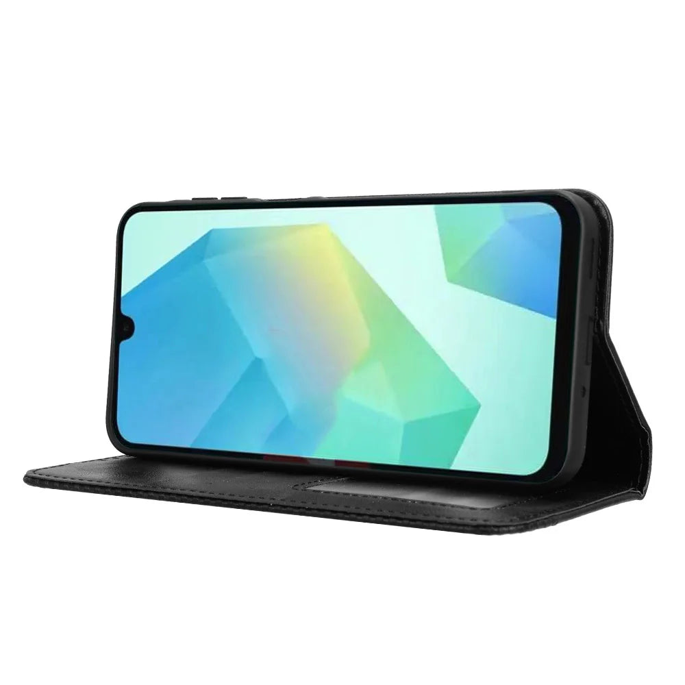 For Samsung Galaxy A18 5G / A18 4G / A17 5G / A17 4G / A26 5G / A16 5G / A16 4G Leather Case Wallet Stand Retro Texture Phone Cover - Black - 7