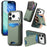 For iPhone 17 Pro Case Card Holder Kickstand Carbon Fiber Texture Back Cover - Green - 1