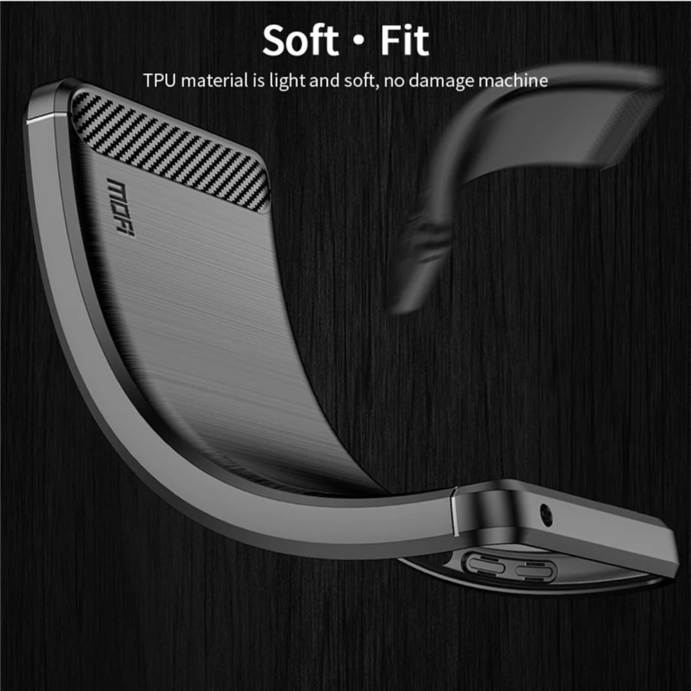 MOFI JK TPU Series-1 Carbon Fiber Texture Phone Shell for Samsung Galaxy S23, Anti-dust Phone Case Soft TPU Brushed Phone Case - Black - 3