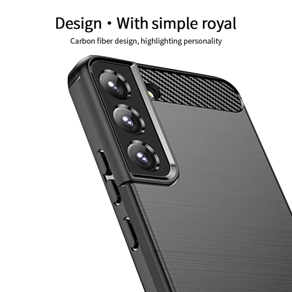 MOFI JK TPU Series-1 Carbon Fiber Texture Phone Shell for Samsung Galaxy S23, Anti-dust Phone Case Soft TPU Brushed Phone Case - Black - 4