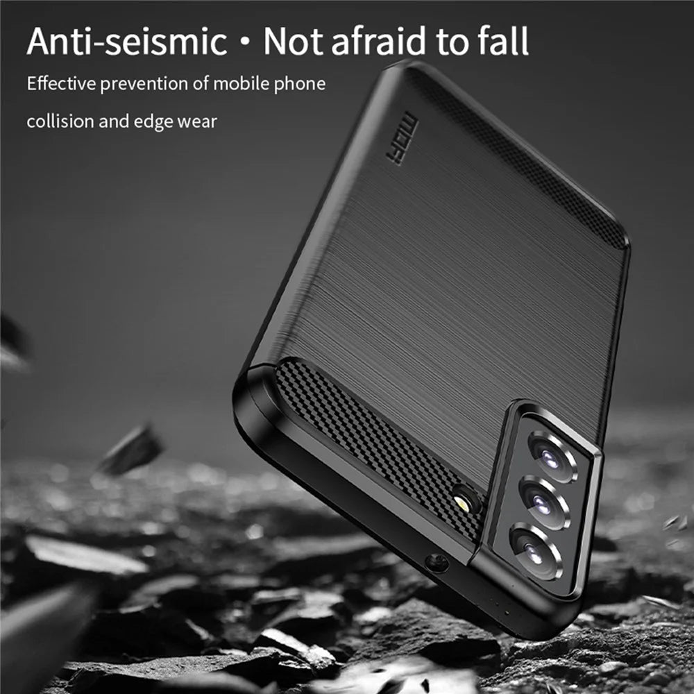 MOFI JK TPU Series-1 Carbon Fiber Texture Phone Shell for Samsung Galaxy S23, Anti-dust Phone Case Soft TPU Brushed Phone Case - Black - 5