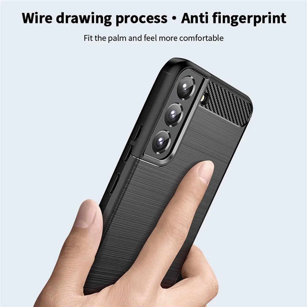 MOFI JK TPU Series-1 Carbon Fiber Texture Phone Shell for Samsung Galaxy S23, Anti-dust Phone Case Soft TPU Brushed Phone Case - Black - 7