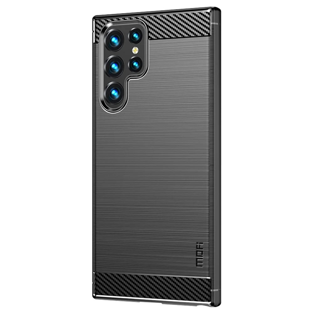 MOFI JK TPU Series-1 for Samsung Galaxy S23 Ultra Carbon Fiber Texture Anti-fingerprint Phone Case Soft TPU Brushed Protective Cover - Black - 1