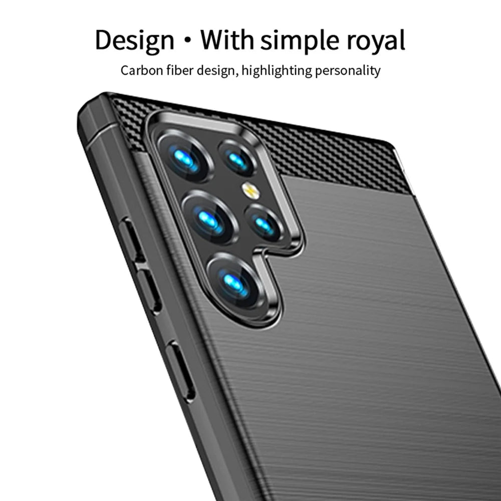 MOFI JK TPU Series-1 for Samsung Galaxy S23 Ultra Carbon Fiber Texture Anti-fingerprint Phone Case Soft TPU Brushed Protective Cover - Black - 4