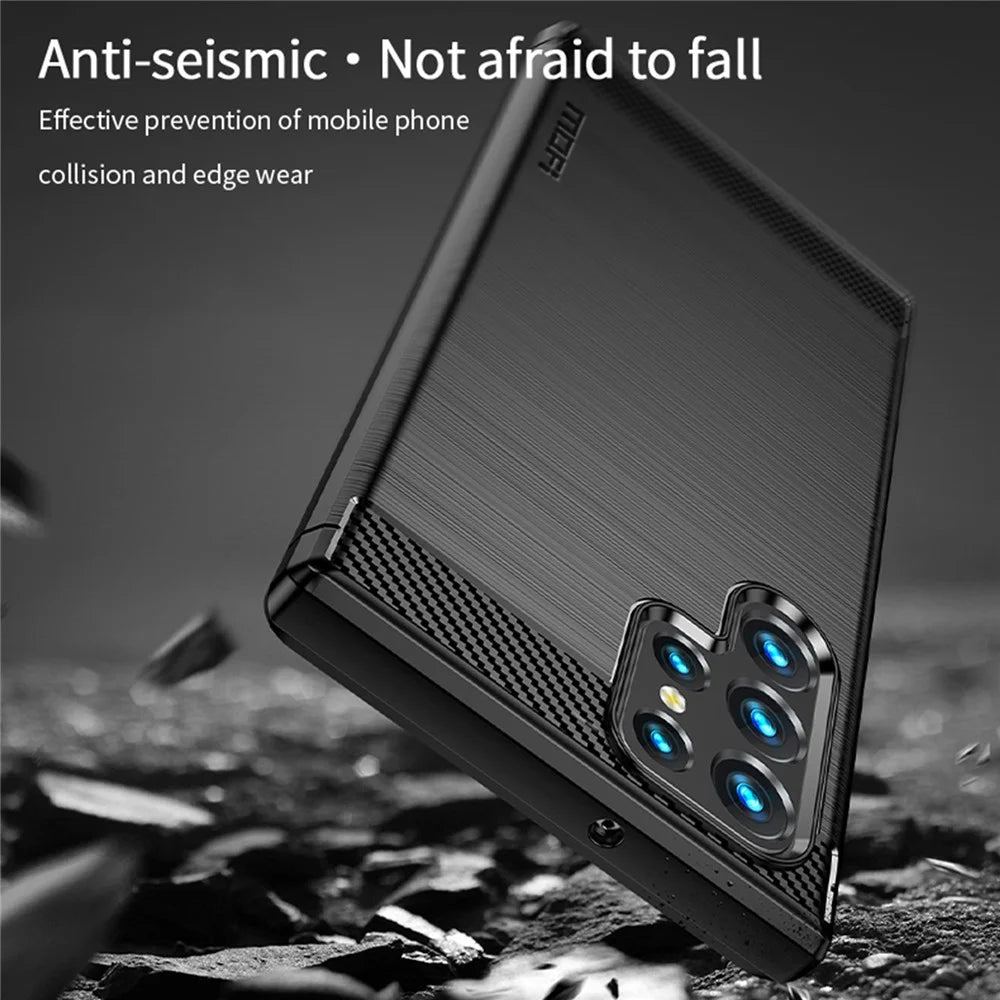 MOFI JK TPU Series-1 for Samsung Galaxy S23 Ultra Carbon Fiber Texture Anti-fingerprint Phone Case Soft TPU Brushed Protective Cover - Black - 5