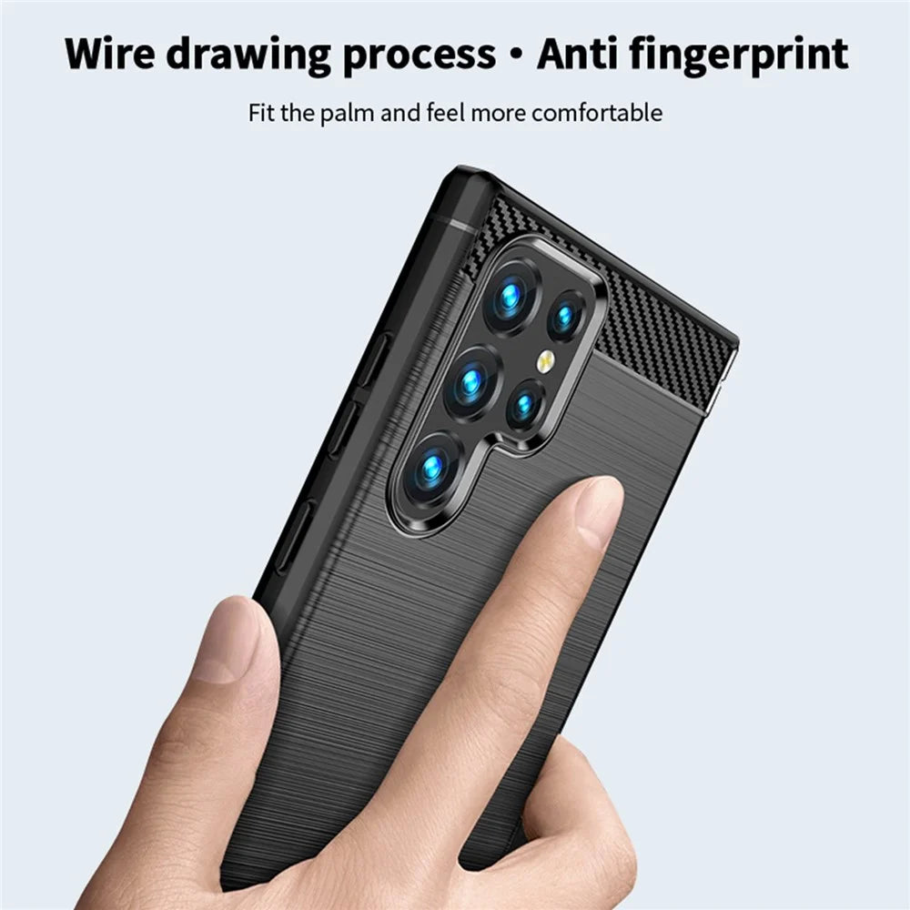 MOFI JK TPU Series-1 for Samsung Galaxy S23 Ultra Carbon Fiber Texture Anti-fingerprint Phone Case Soft TPU Brushed Protective Cover - Black - 7