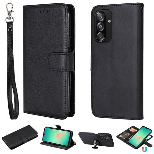For Samsung Galaxy A18 5G /  A17 5G / A17 4G Case 2 in 1 Detachable Magnetic Leather Wallet Mobile Cover with Strap - Black - 1