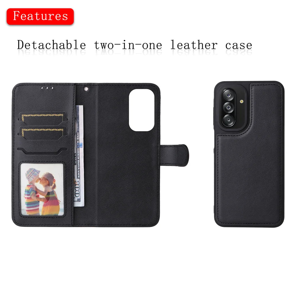 For Samsung Galaxy A18 5G /  A17 5G / A17 4G Case 2 in 1 Detachable Magnetic Leather Wallet Mobile Cover with Strap - Black - 2