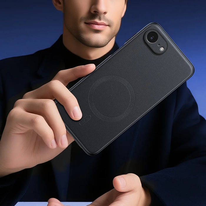 For iPhone 17e / 16e Case Compatible with MagSafe Leather Coated TPU + PC Phone Cover - Black - 3