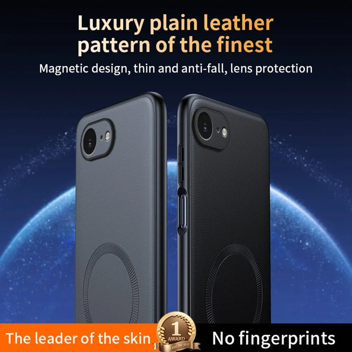 For iPhone 17e / 16e Case Compatible with MagSafe Leather Coated TPU + PC Phone Cover - Black - 5
