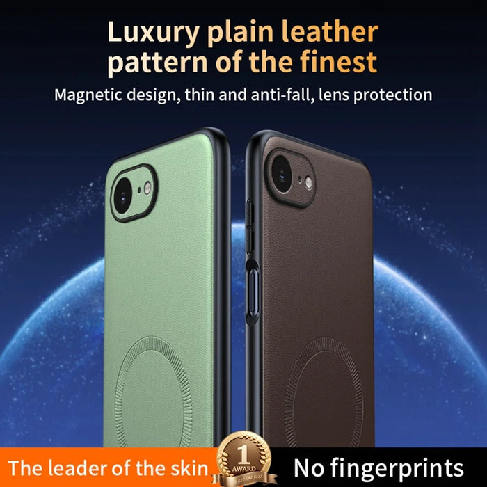 For iPhone 17e / 16e Case Compatible with MagSafe Leather Coated TPU + PC Phone Cover - Black - 6