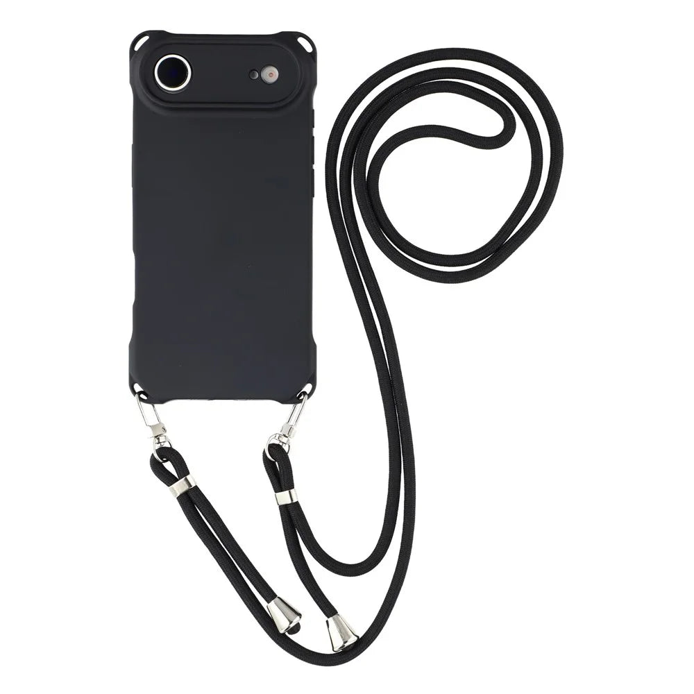 For iPhone Air Case Four Corner Anti Drop TPU Phone Cover with 150cm Hanging Rope - Black - 1