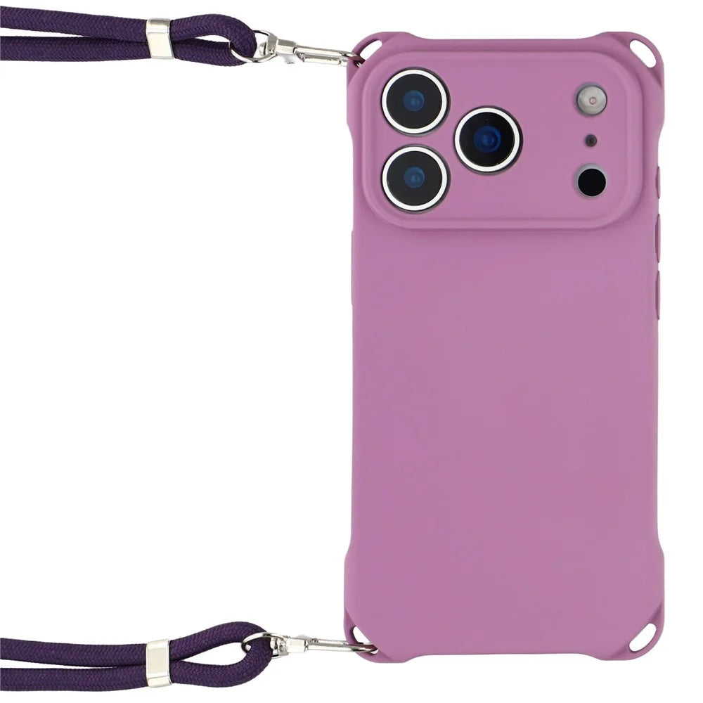 For iPhone 18 Pro / 17 Pro Case Four Corner Anti Drop TPU Phone Cover with 150cm Hanging Rope - Light Purple - 2