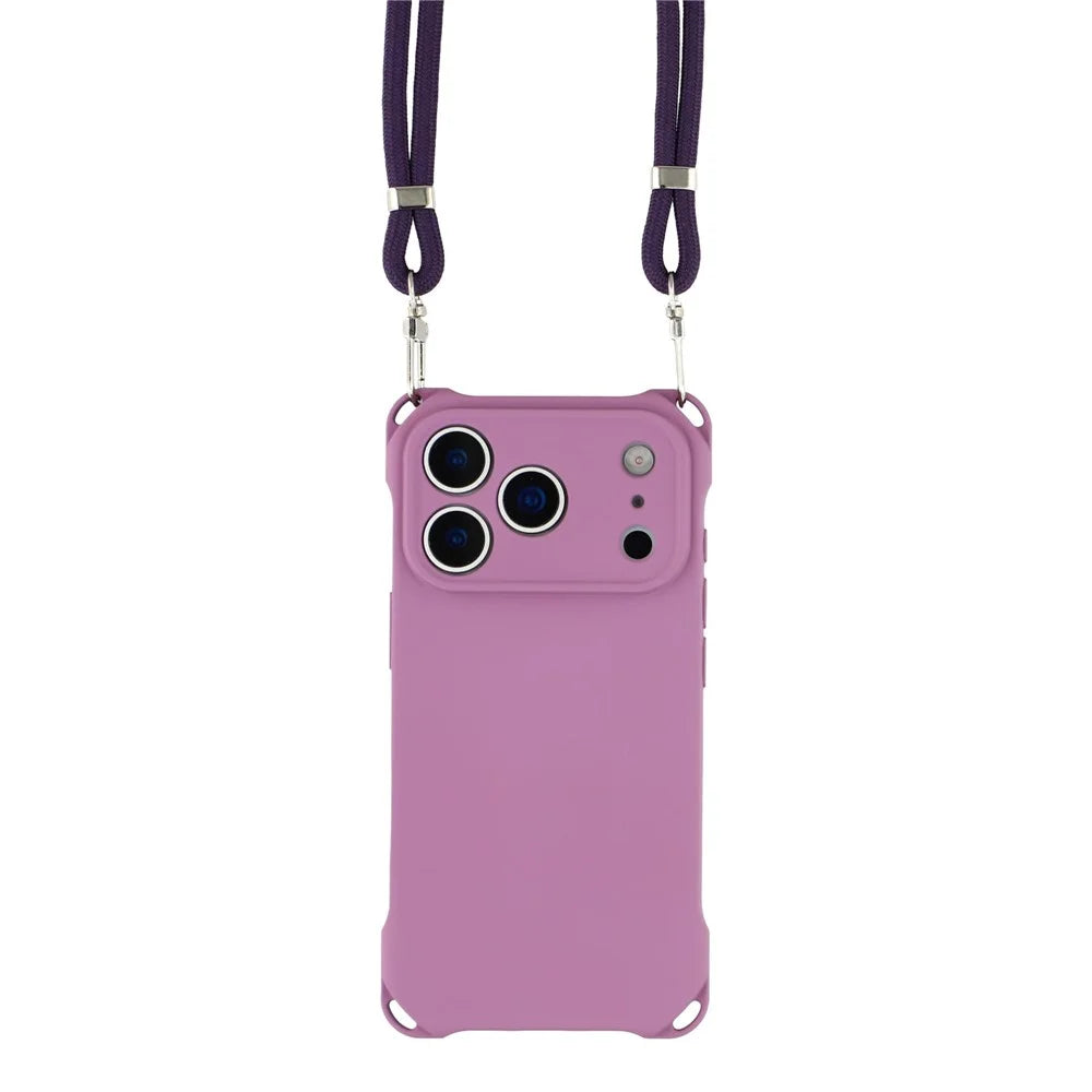 For iPhone 18 Pro / 17 Pro Case Four Corner Anti Drop TPU Phone Cover with 150cm Hanging Rope - Light Purple - 3