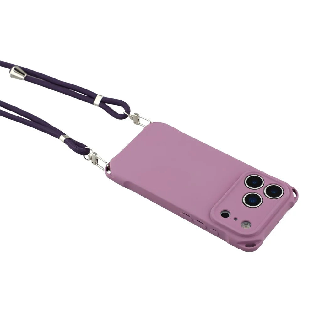 For iPhone 18 Pro / 17 Pro Case Four Corner Anti Drop TPU Phone Cover with 150cm Hanging Rope - Light Purple - 5