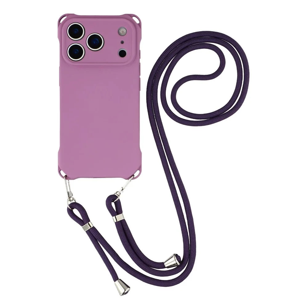 For iPhone 18 Pro Max / 17 Pro Max Case Four Corner Anti Drop TPU Phone Cover with 150cm Hanging Rope - Light Purple - 1