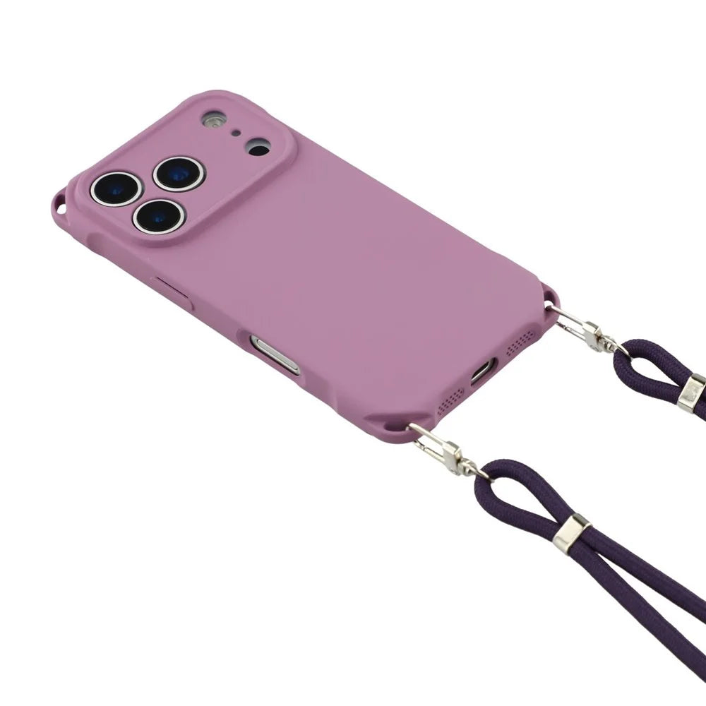 For iPhone 18 Pro Max / 17 Pro Max Case Four Corner Anti Drop TPU Phone Cover with 150cm Hanging Rope - Light Purple - 4